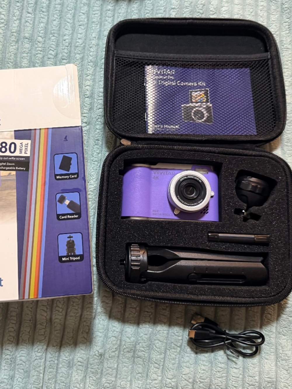 Vivitar SnapShot Pro 4K 80MP Digital Camera Kit Purple Flip Selfie Screen